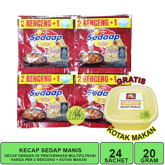 

2 RENCENG ISI 24 SACHET KECAP MANIS SEDAP MERAH + GRATIS KOTAK MAKAN