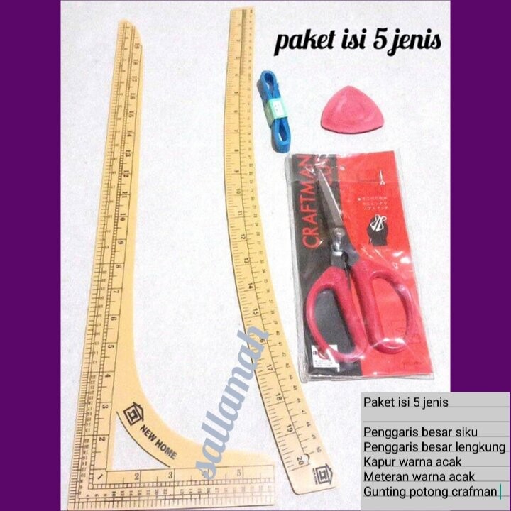 

penggaris . pola jahit 1 set isi 5 jenis / kebutuan menjahit / alat jahit / alat potong bahan / alat mesin jahit sallamah