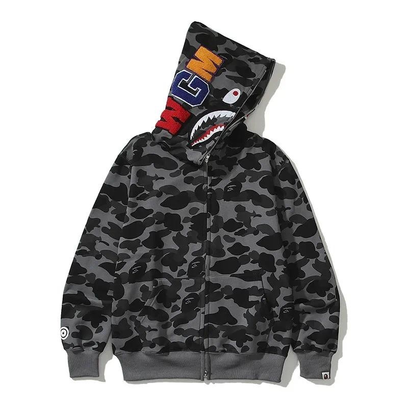 AAPE BY A BATHING APE Classic Camouflage Shark Autumn Hoodie Men High-quality Youth Zipper Cotton Ja