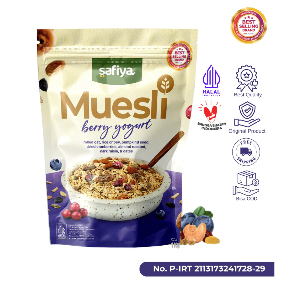 

Safiya Muesli Berry Yogurt Sereal With Almond Premium - 1 Kg