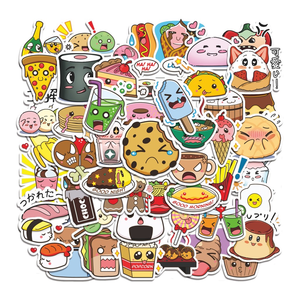 

COD 50 Pcs Stiker Food Emoji Cartoon (Emoji Makanan Kartun) Lucu Anti Air Untuk Dekorasi Notebook Sepeda Skateboard Handphone
