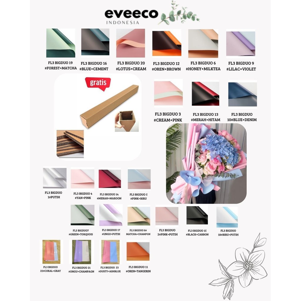 

EVEEco - (5 LEMBAR) - FL3 BIGDOU Kertas Bunga Buket Dua Warna Bi Color/Kertas Buket Bunga Florist Cellophane