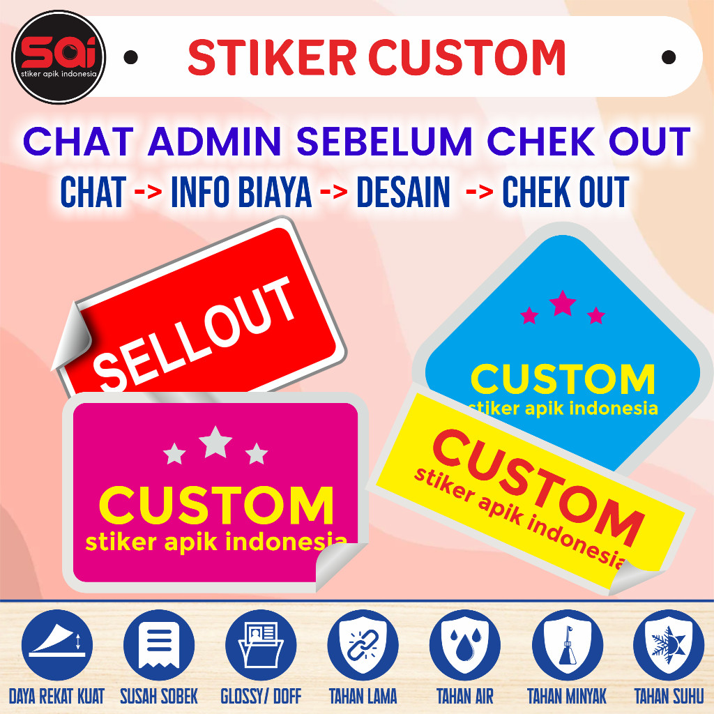 

stiker vinyl anti air COSTUM TULISAN, WARNA & UKURAN laminasi doff/glossy