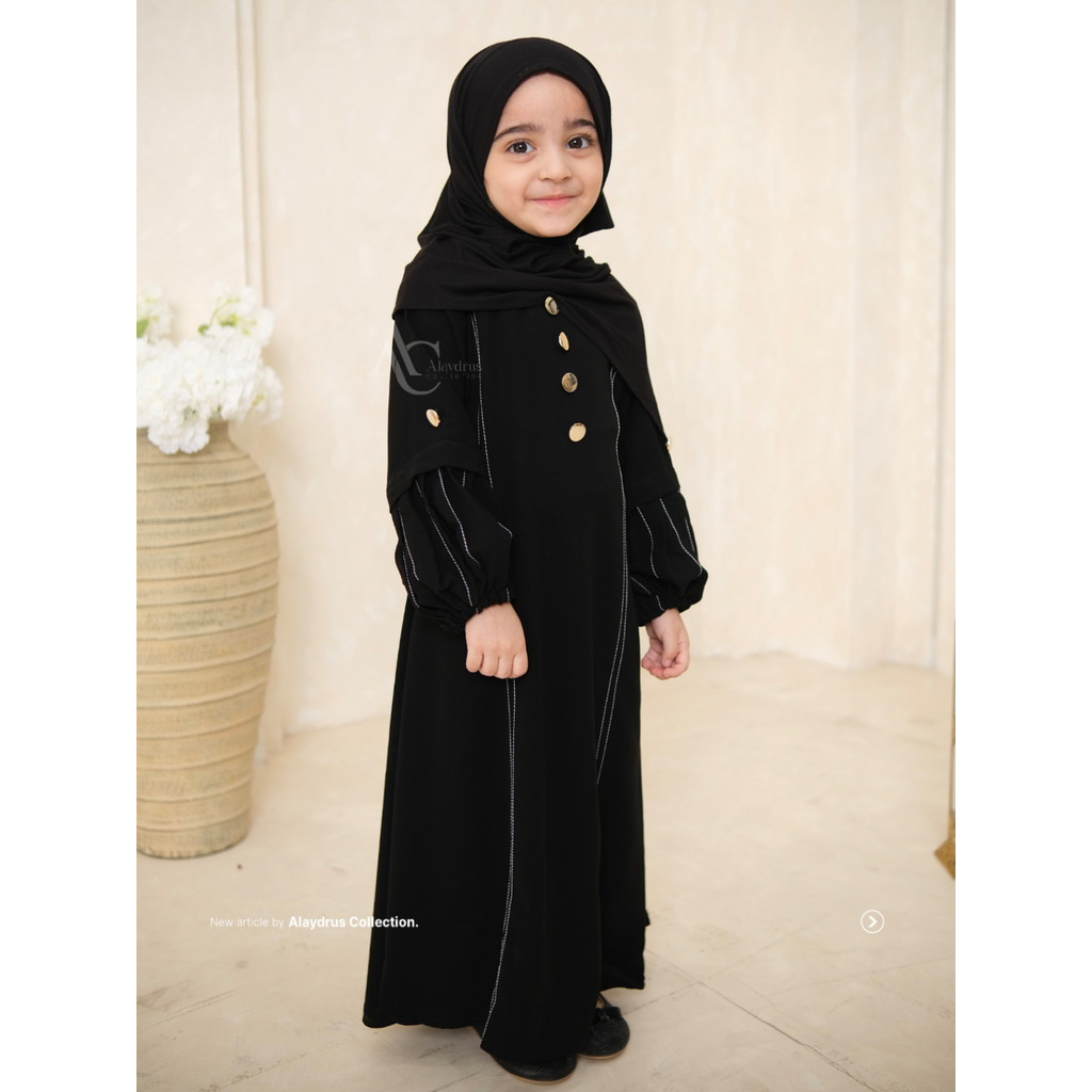 SK89IL Alaydrus Collection Safiya Abaya kids Hitam Turkey Gamis Syari Muslimah Bahan Jetblack Hitam 