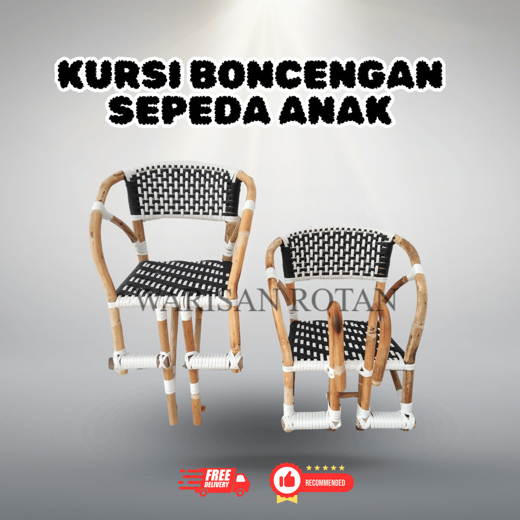 Boncengan Sepeda Anak Dari Rotan – Kursi Sepeda Balita Natural, Dicantolkan Di Stang