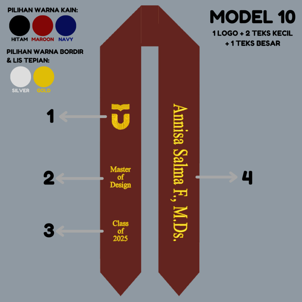 2 LAPIS SELEMPANG WISUDA BAHAN BLUDRU BORDIR KOMPUTER Selempang Wisuda