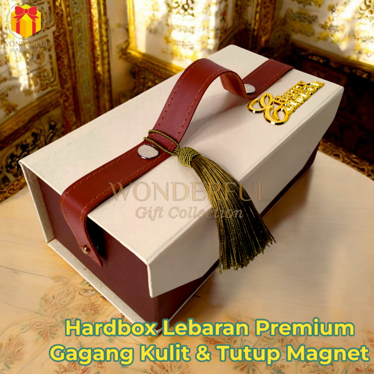 

Hardbox Lebaran Gift Box Hampers Model Tas Tenteng Gagang Kulit 22x11x8 RMD-PP-T-KL