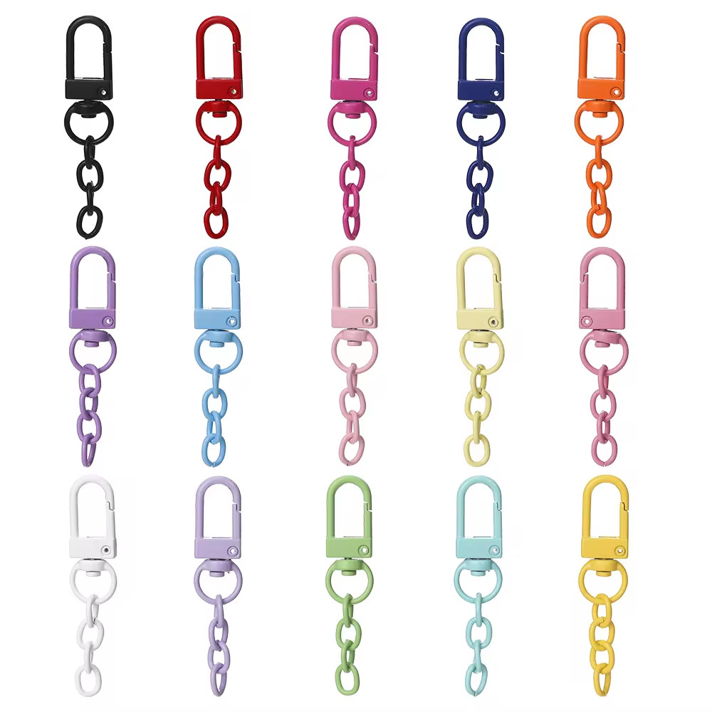 

10pcs/lot Keyring Lobster Clasp Spring Buckle With Chains Colored Keychains For DIY Jewelry Making Key Ring Hooks Bags Buckle