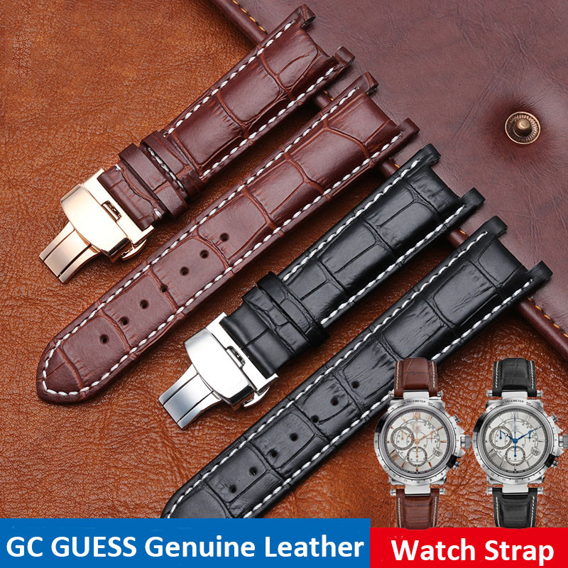 Notched Leather Watch strap 20*11mm 22*13mm For GC Guess Passa Genuine Lleathe Waterproof Watch chai