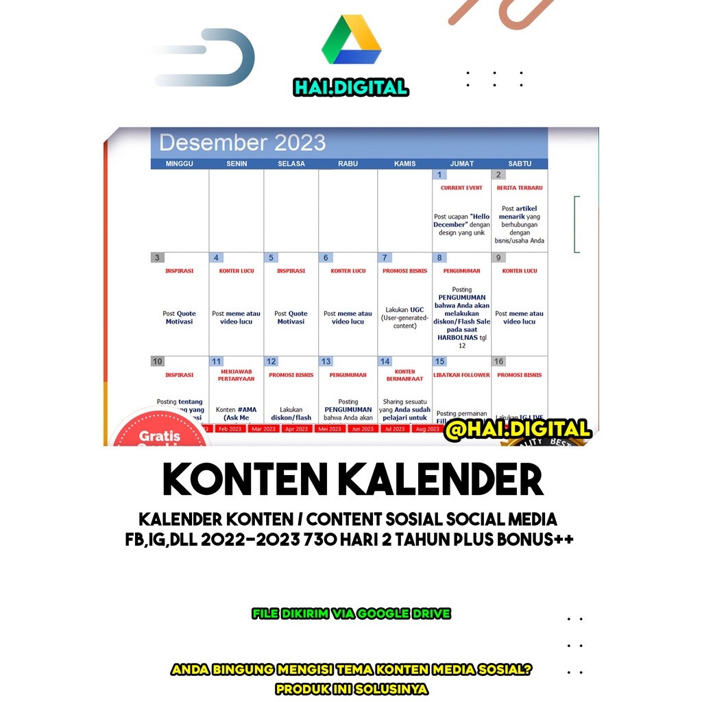KALENDER KONTEN / CONTENT SOSIAL SOCIAL MEDIA FB,IG,DLL 2022-2023 730 HARI 2 TAHUN PLUS BONUS++