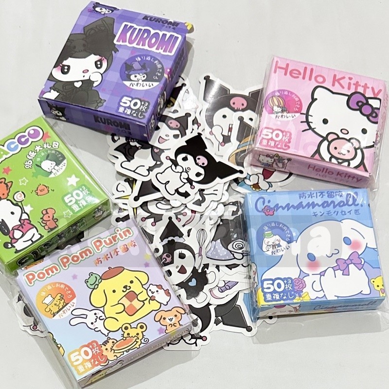 

50 PCS PER BOX STICKER SATUAN AESTHETIC SANRIO HELLO KITTY / POCHAKKO / CINNAMOROL / POMPOM PURIN / KUROMI