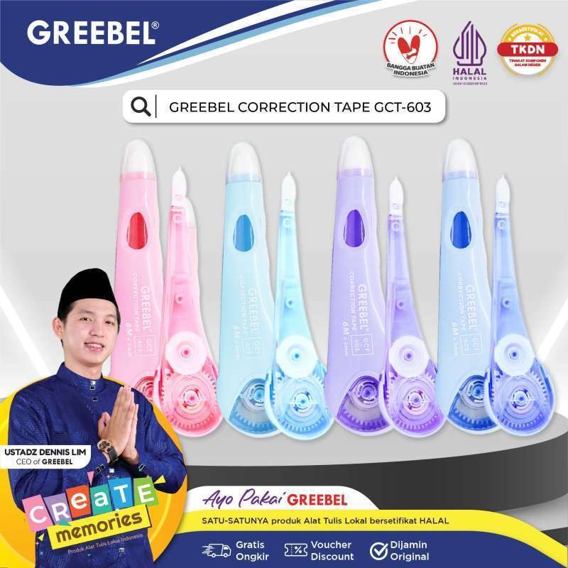 Greebel Correction Tape GCT-603 Stipo + Refill - Stipo Kertas 6MX5MM - Stipo Kertas Greebel