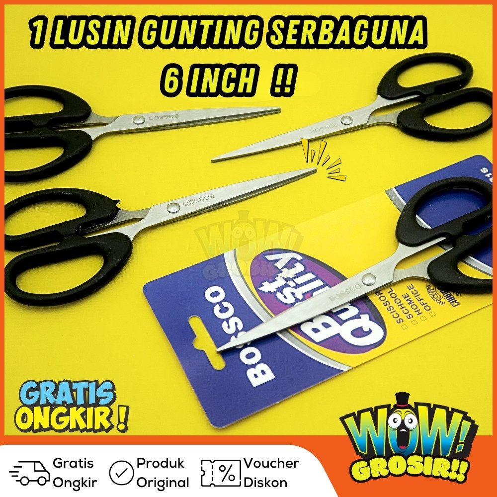 

YUH 1 Box isi 12 Gunting Scissors BOSSCO (4 inch~6 Inch-8 Inch) BC-814~816~818
