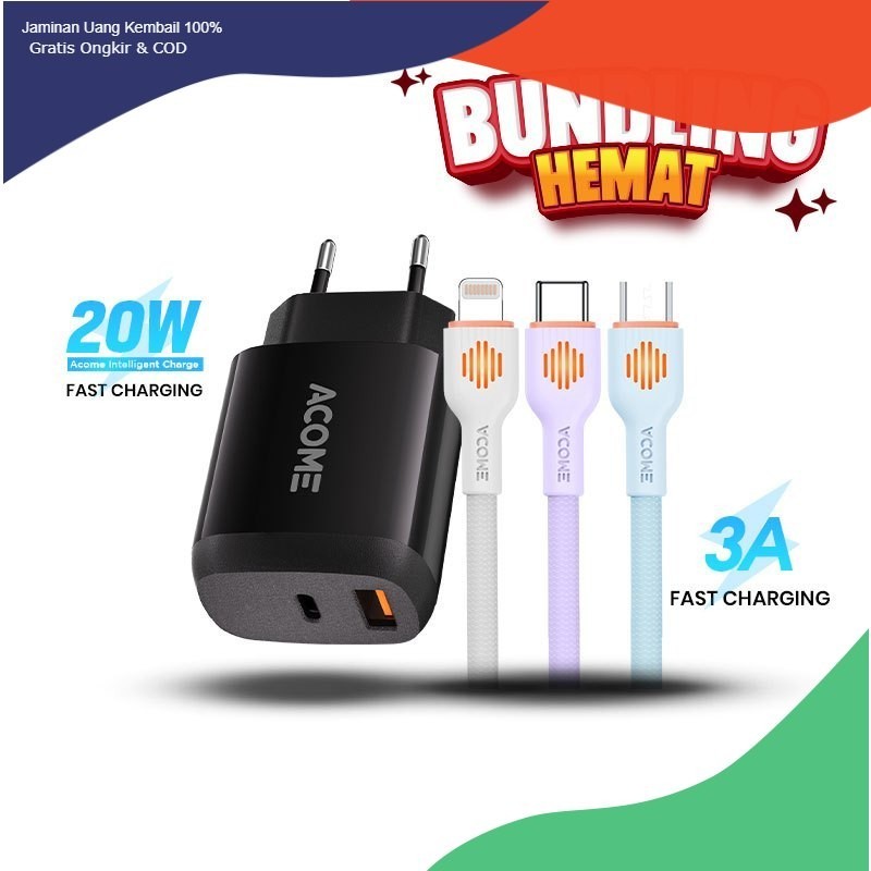 tocao.id ACOME Bundling Hemat Charger Dual Port USB A + USB C 20W AiC Fast Charging / Dua Port Outpu