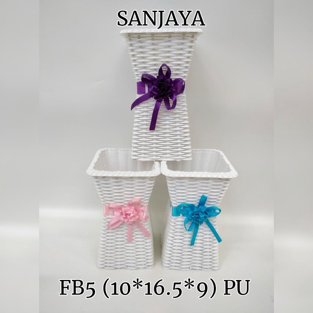(HASANS FLORIST)Pot Bunga Plastik Pita Kotak Tinggi / Vas Bunga Hias Rotan / Fb5