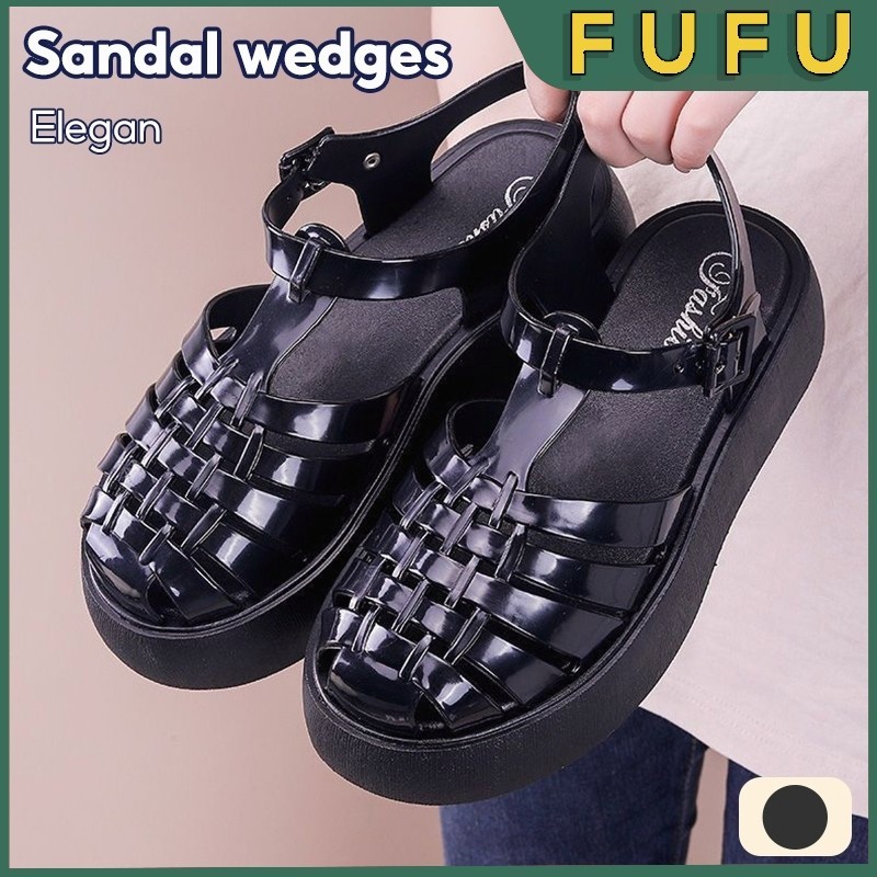 FUFU Sandal Jelly Wanita Sendal Karet Wanita Tebal Anti-Slip
