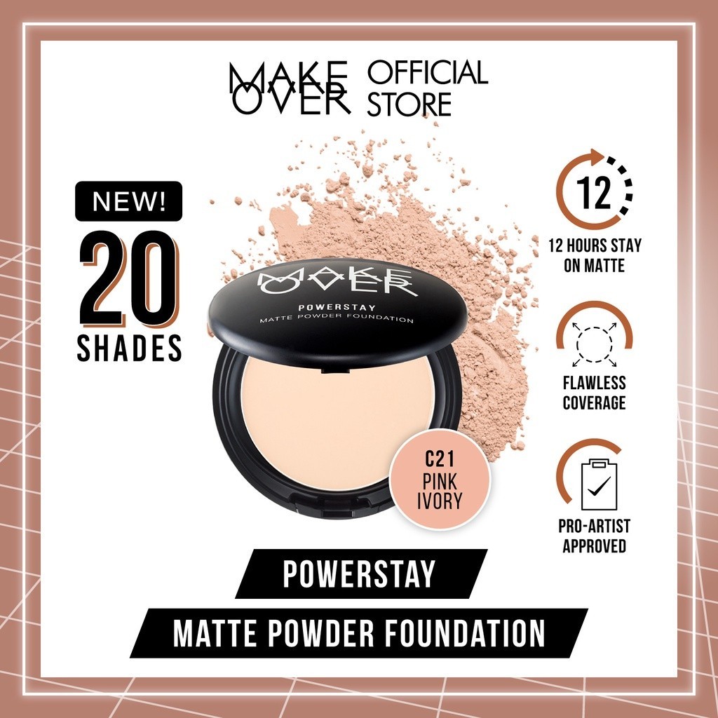 MAKE OVER POWERSTAY MATTE POWDER FOUNDATION 12 G - BEDAK PADAT | MARBLE | WARM IVORY | PINK IVORY | 