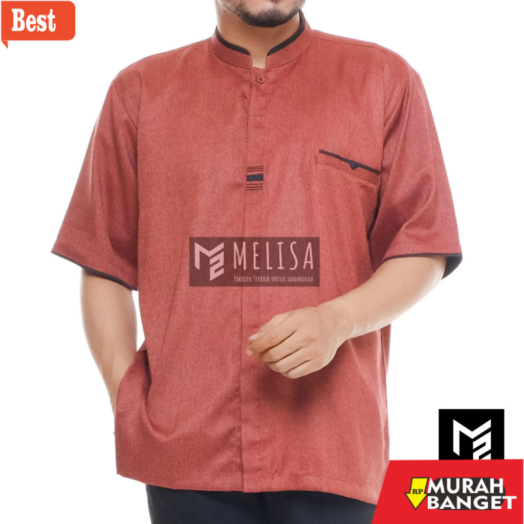 Baju muslim pria pendek- Baju Koko Pria Kemko Lengan Pendek Bahan Katun Madinah Size M L XL XXL XXXL
