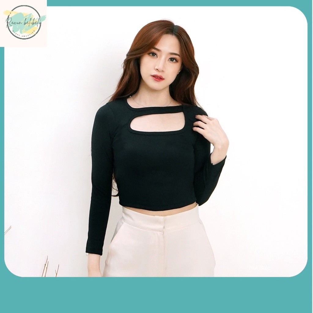 Baju Crop Wanita Terbaru / Korean Top Longsleeve Tarzan Crop Top Wanita Polos 191