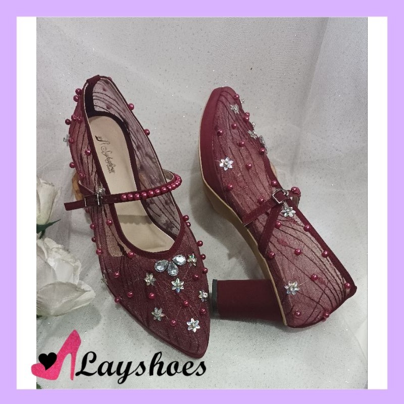 LAYSHOES SEPATU WANITA IMPORT Sepatu wedding Sepatu Nikah heels 7 cm  Merah Maroon