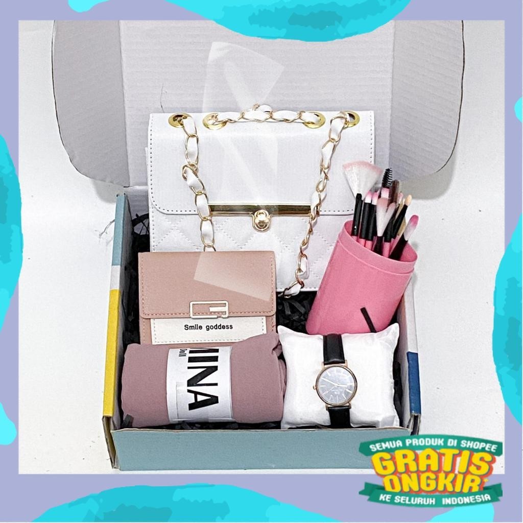 

Hampers Kado Kerudung | Hampers Kado Ulang Tahun Cewek | Kado Wisuda Cewek/ kuning coklat abu ungu sage