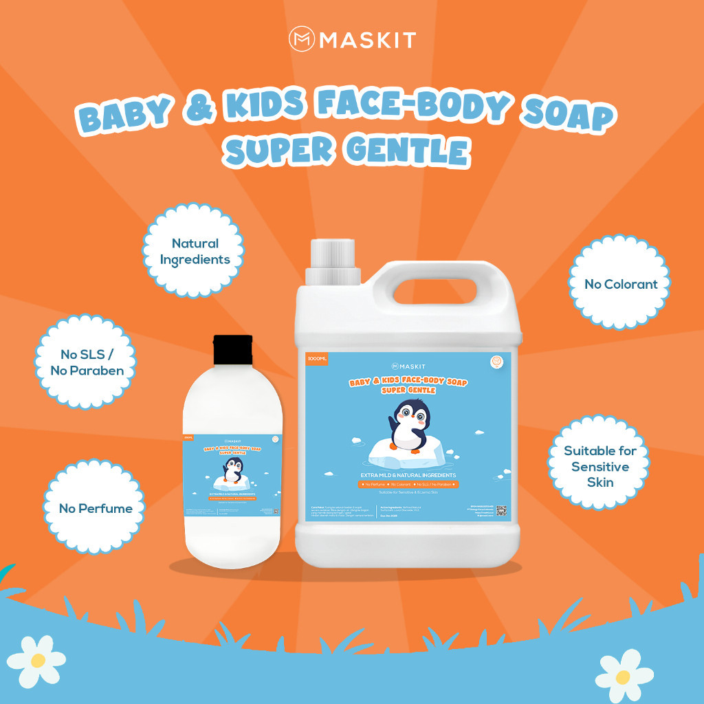 KZ36MT Gentle Sensitive Skin Natural Baby &amp; Kids Body Wash Kulit Sensitif Eksim Eczema Tanpa Pewangi Sintetik Maskit - 1L