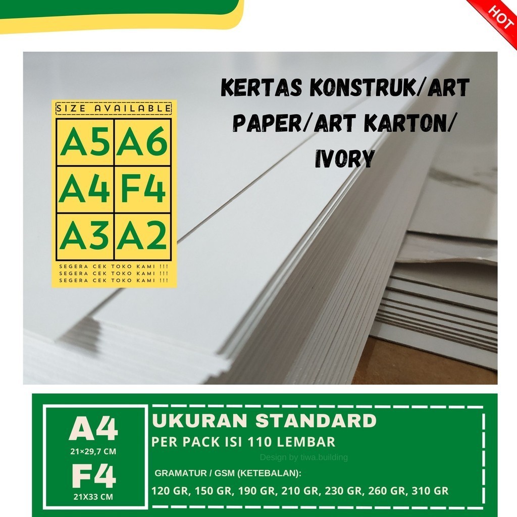 

KERTAS KONSTRUK/ART PAPER/ART KARTON/IVORY/KARTU TIK A4&F4 120-310 GRAM PERPACK (ISI 110 LEMBAR)