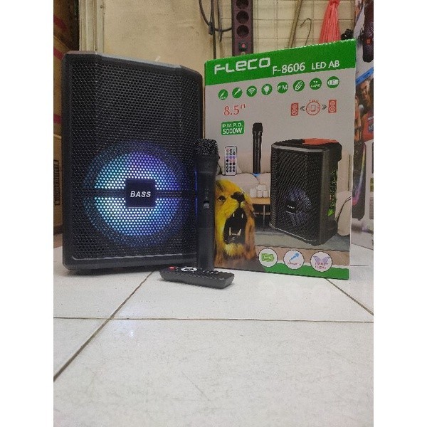 Co Fleco speaker bluetooth karaoke Fleco F-8606 LED AB Bonus Mic Wireless Speaker meeting
