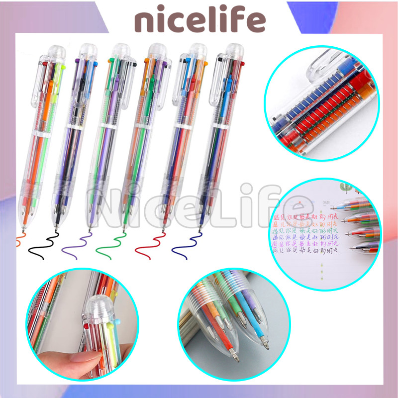 

Pulpen Transparan 6 Warna / 6 Warna Pulpen Ball Pen / 0.7Mm Office Pena / Pena Ballpont Pen Six-In-One Color