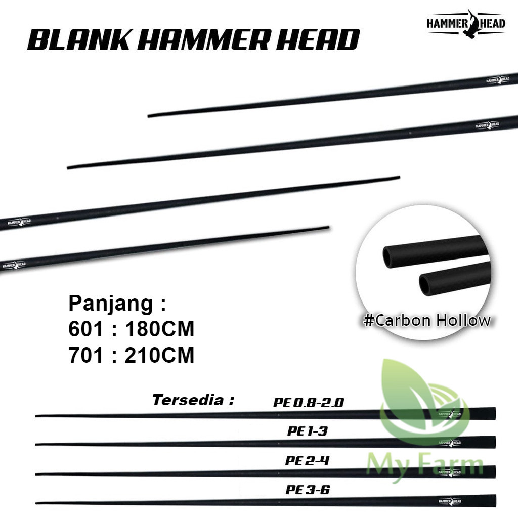 Blank Ujung Carbon Hollow Hammerhead Panjang 180cm 210cm Pe 1-3  2-4  3-6  4-8 dan 5-10 Buat Bahan K