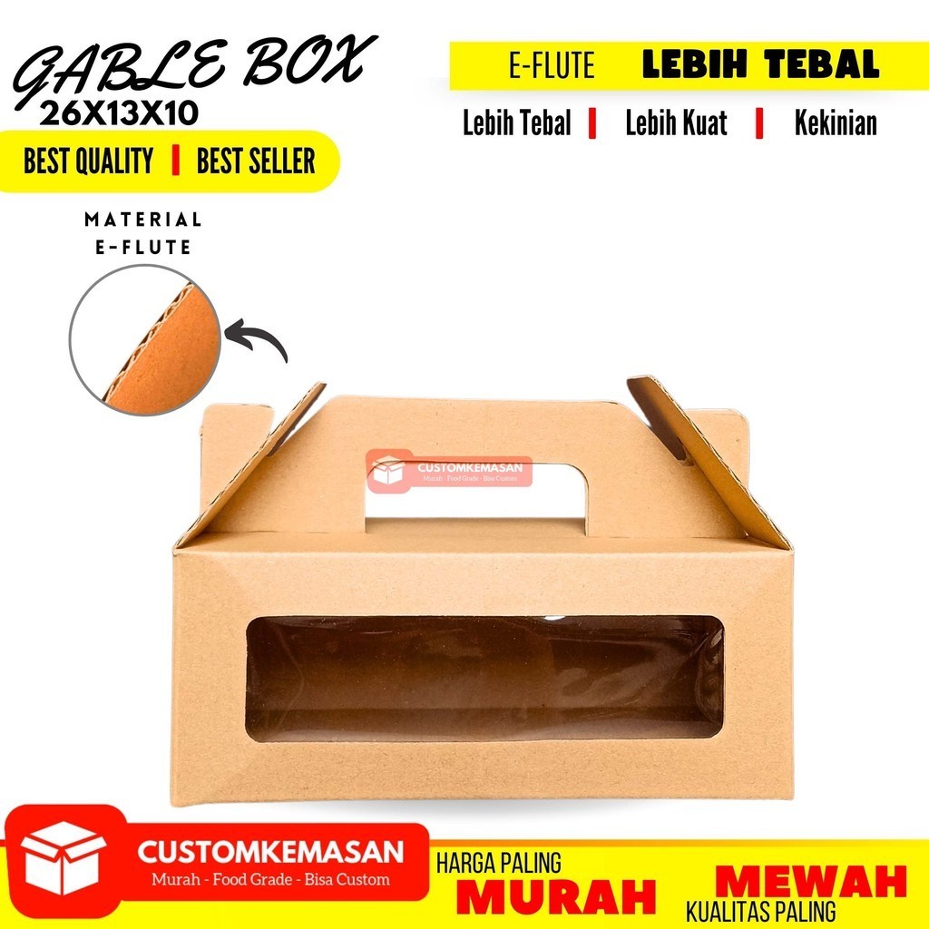

Gable Box 26X13X10 / Dus Souvenir / Gable Box Kraft / Box Hampers / Dus Souvenir Jendela / Dus Kue / Dus Roti