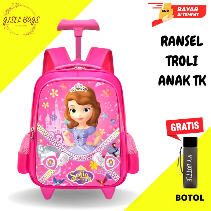 Trolley Tas koper anak perempuan sekolah tk  gambar timbul - 6194 FROZEN