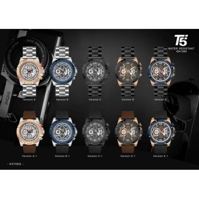 T5 H3706G BUKU original chronograph bergaransi free tin box dan tas