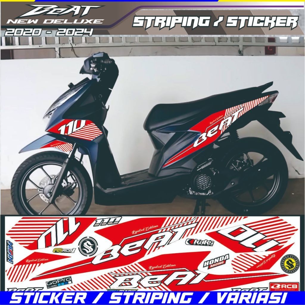 VARIASI MOTOR BEAT striping stiker motor honda beat deluxe/beat street 2021-2023 variasi list sticker malaysia simle elegan VARIASI