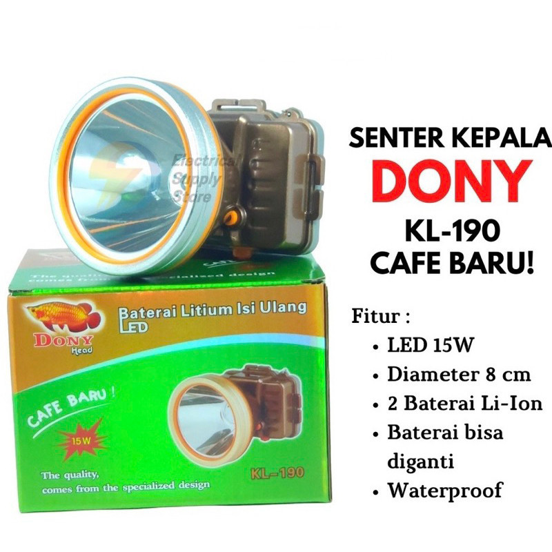 SENTER KEPALA DONY KL-190 CAFE BARU 15w 15watt Dual Battery ORIGINAL