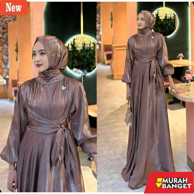 BAJU TIMUR TENGAH WANITA UNTUK LEBARAN- Anabell Dress Shimmer Silk mix Tile Squin TerBaru Gamis Kond