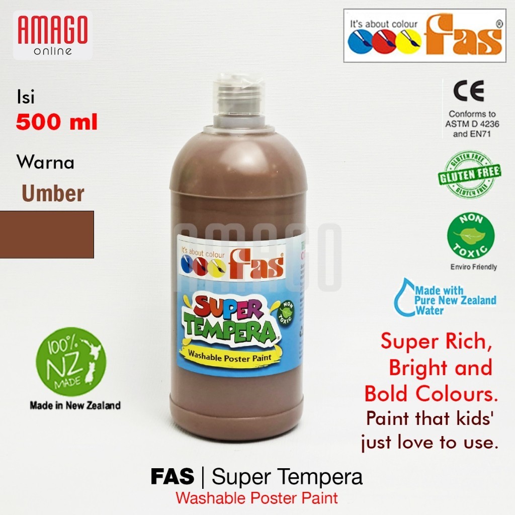 

FAS Super Tempera Washable Poster Paint Cat Lukis Cepat Kering Sekolah 500 ml - warna Umber 080