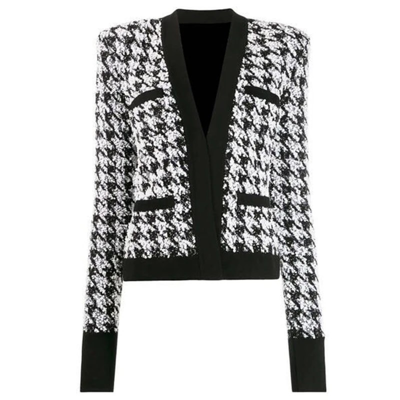 HIGH STREET 2024 Baroque Designer Jacket Women's Shawl Collar Shimmer Houndstooth Tweed Jacket
