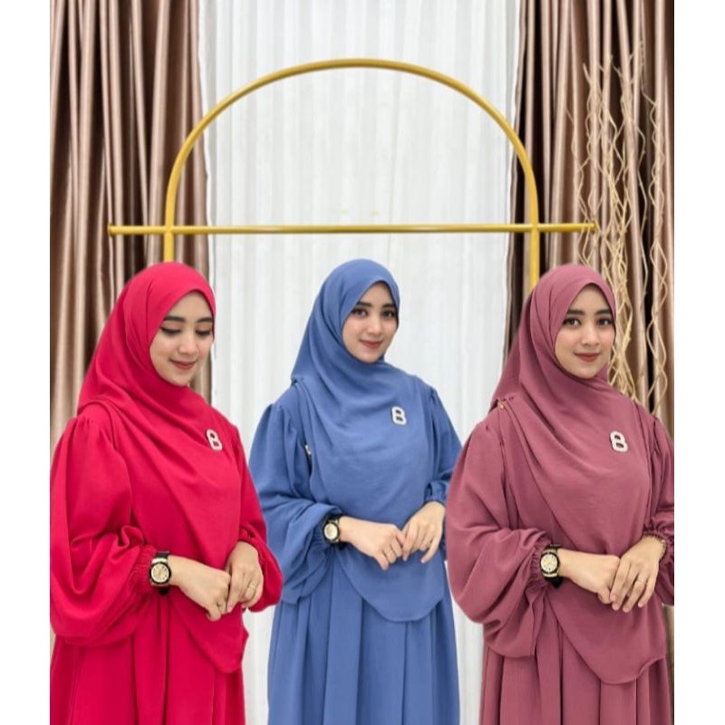 Daviana - Gamis Luna Set Hijab Warna Lengkap Ada Saku Bahan Cringkel Airflow Oneset Exclusive 2D3