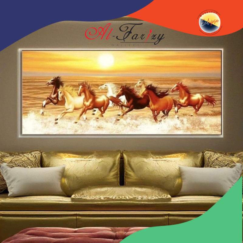 Lukisan Kuda Berlari 8 ekor fengshui Lukisan kanvas Aesthetic Hiasan Dinding Dekorasi Dinding