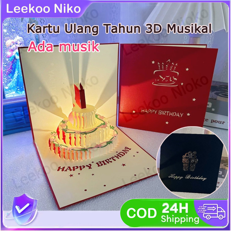 Kue Ulang Tahun Lampu Musik Kartu Ucapan Ulang Tahun 3D Kartu Ucapan Model Kue Kertas Kerawang