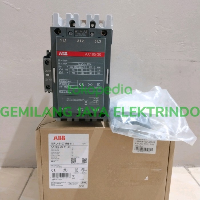 KONTAKTOR ABB AX185 110V ABB AX185-30-11-84 110-120V 3P 250A ORIGINAL