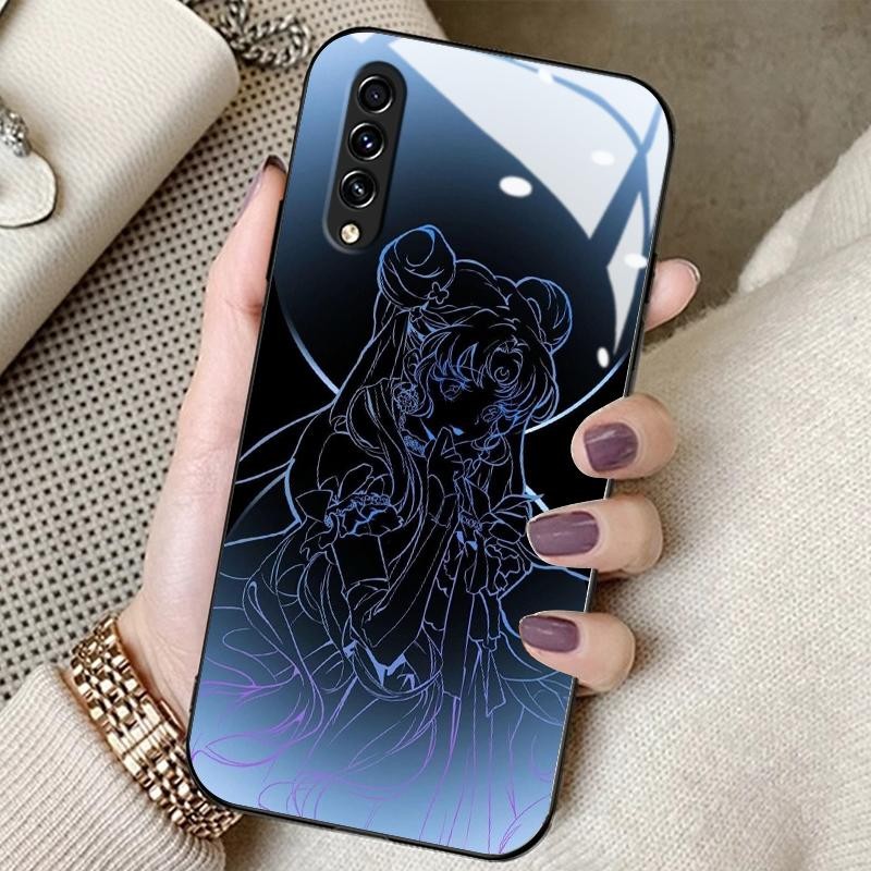 Hard Case For Samsung A54 5G A50 A50s A51 4G A52 A52s A53 A7 2018 Tempered Glass Cartoon Simple Sail