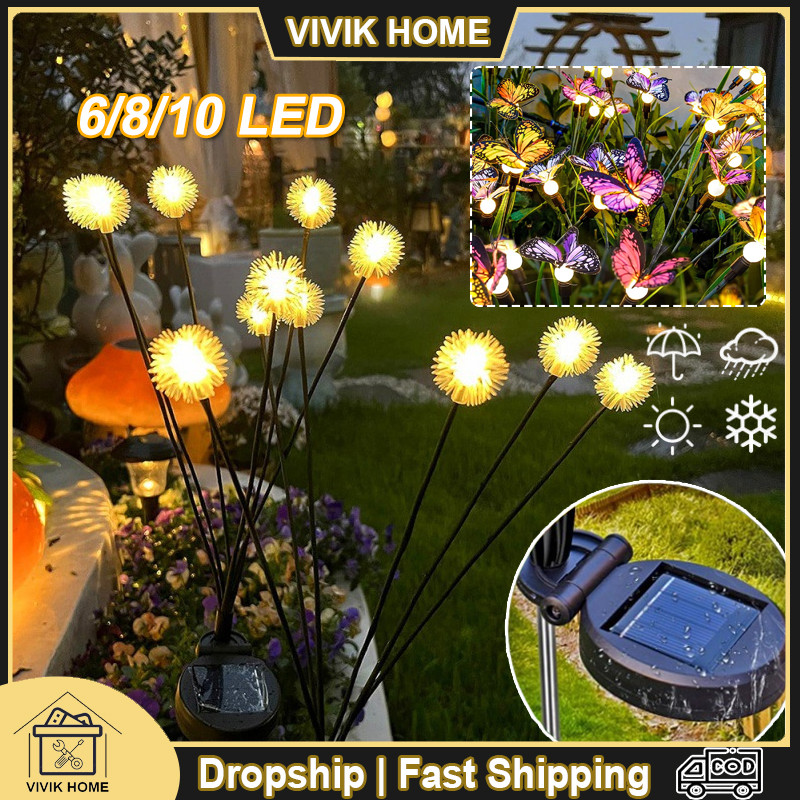 10LED Lampu Rumput Tenaga Surya Lampu Kupu-kupu Outdoor Garden Plug Light Lampu Tahan Air