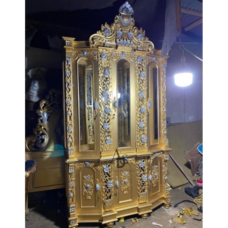 lemari pajangan kayu jati buffet hias ukir bufet ukir jepara