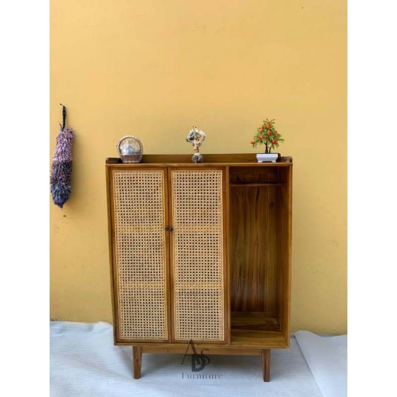 Rak sepatu kayu jati rak sepatu rotan cabinet rotan