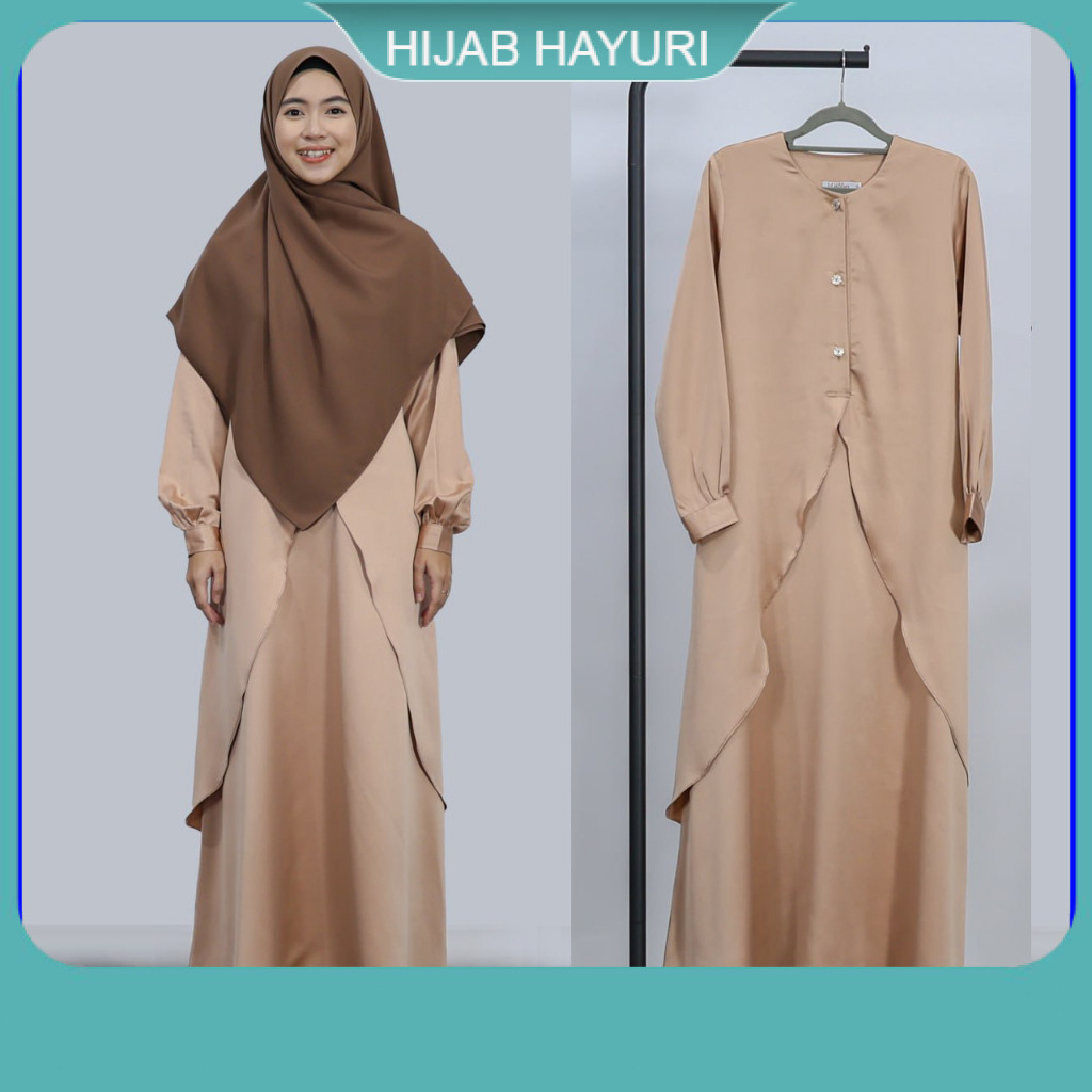 Hijab Hayuri Gamis Halwa / Gamis Pesta Double Layer Syari / Gamis Satin Lembut Berkilau / Gamis sati