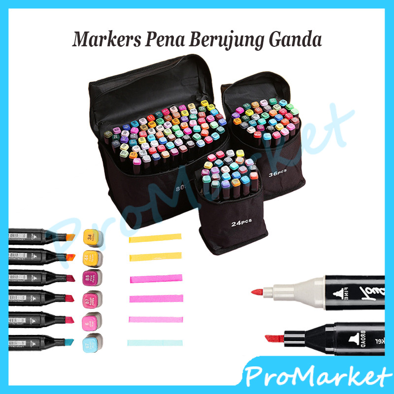 

24/48/80 Warna Sketsa Spidol Umum General Marker Set Animation Markers Pena Berujung Ganda / Twin Market Set Spidol