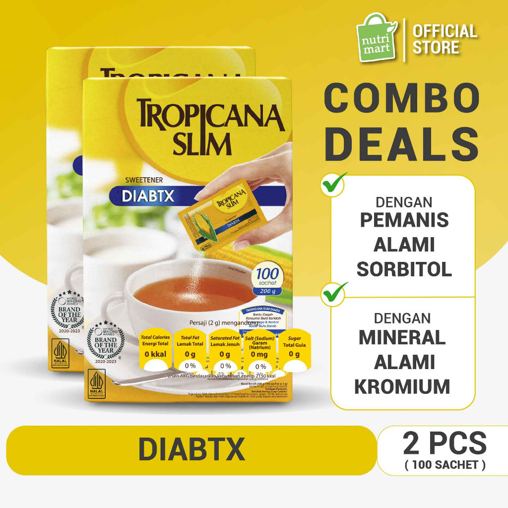 

Twin Pack - Paket 2 box Tropicana Slim Sweetener Diabtx 100 Sachet - Pemanis untuk Diabetesi