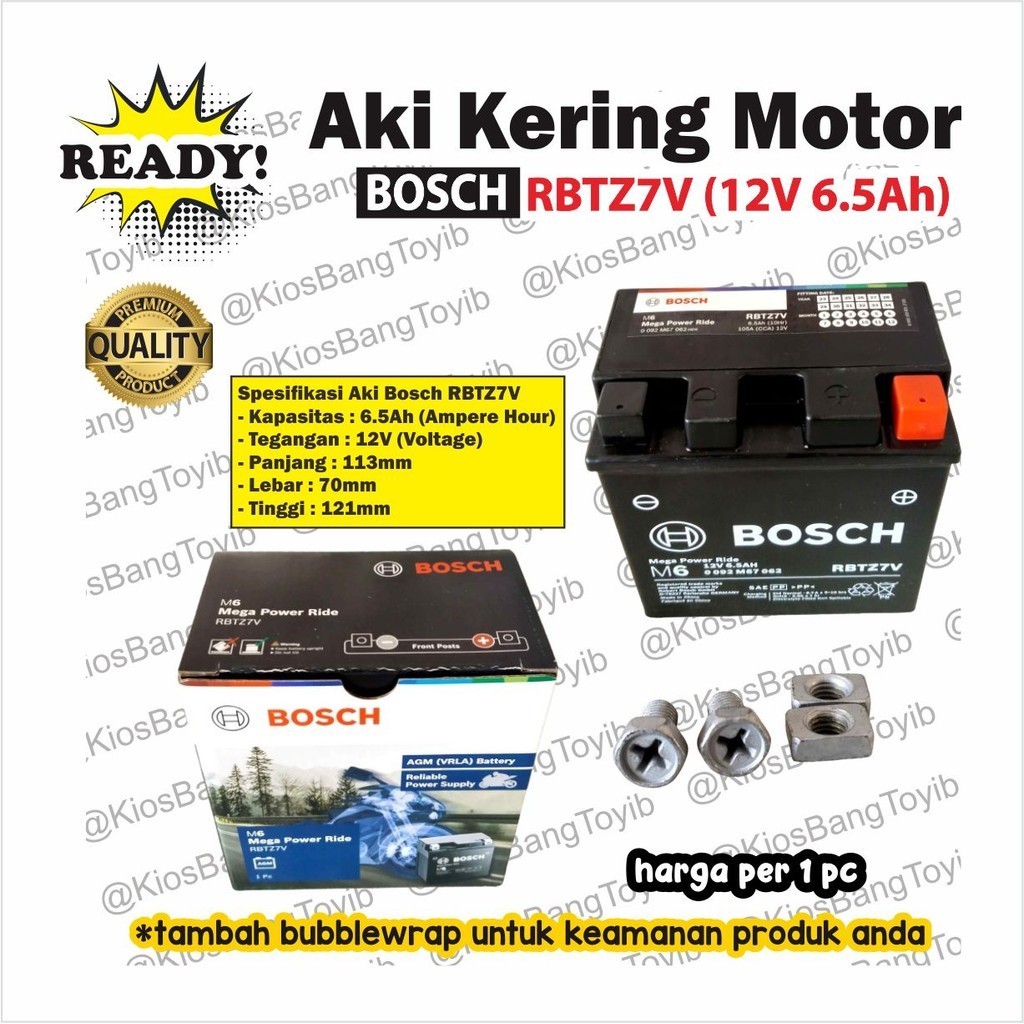 Aki Sepeda Motor  N-max Aerox Lex Lexi Full Kering BOSCH RBTZ7V (12v 6.5Ah)